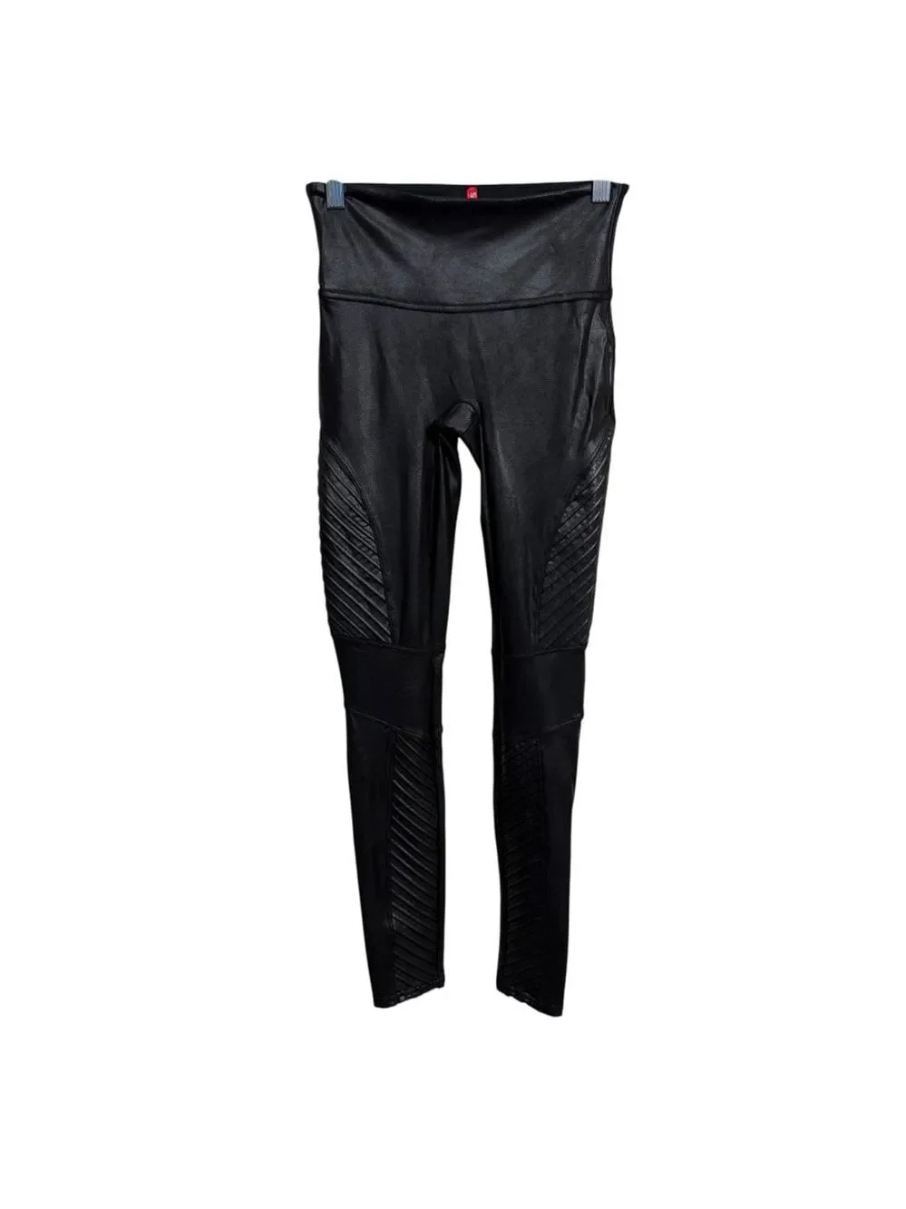 SPANX Faux Leather Moto Leggings Black High‎ Waist Quilted Panels Size Small